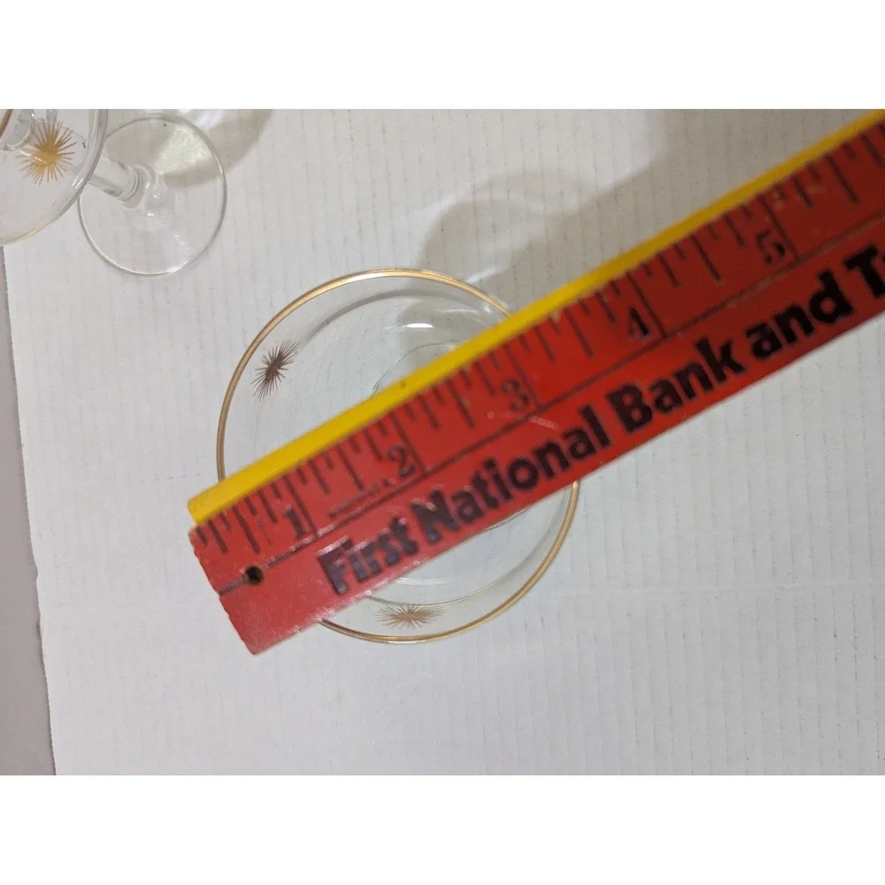 Vintage Mid Century Atomic Gold Starburst Champagne Coupe Glasses Set of 2